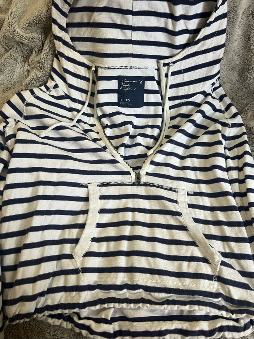 American Eagle Outfitters Women’s Navy & White Striped Zip Hoodie